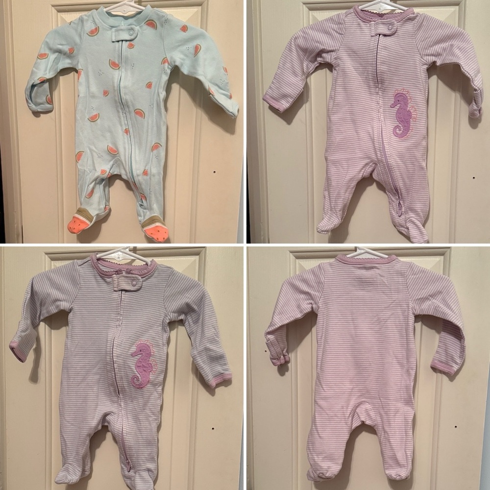 3 Newborn double zip sleep & play suits with hand covers
